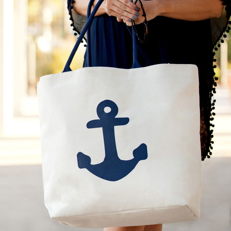 Viv & Lou® Canvas Tote Bag Anchor Beach Tote Monogram Beach - Etsy UK