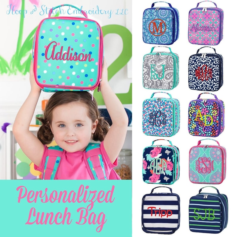 Personalized Lunch Bag, Viv & Lou® Lunch Bag, Monogram Lunch Bag, Stripe, Dani, , Lottie Dot, Shoreline, Lila Floral, Amelia, Marlee image 1