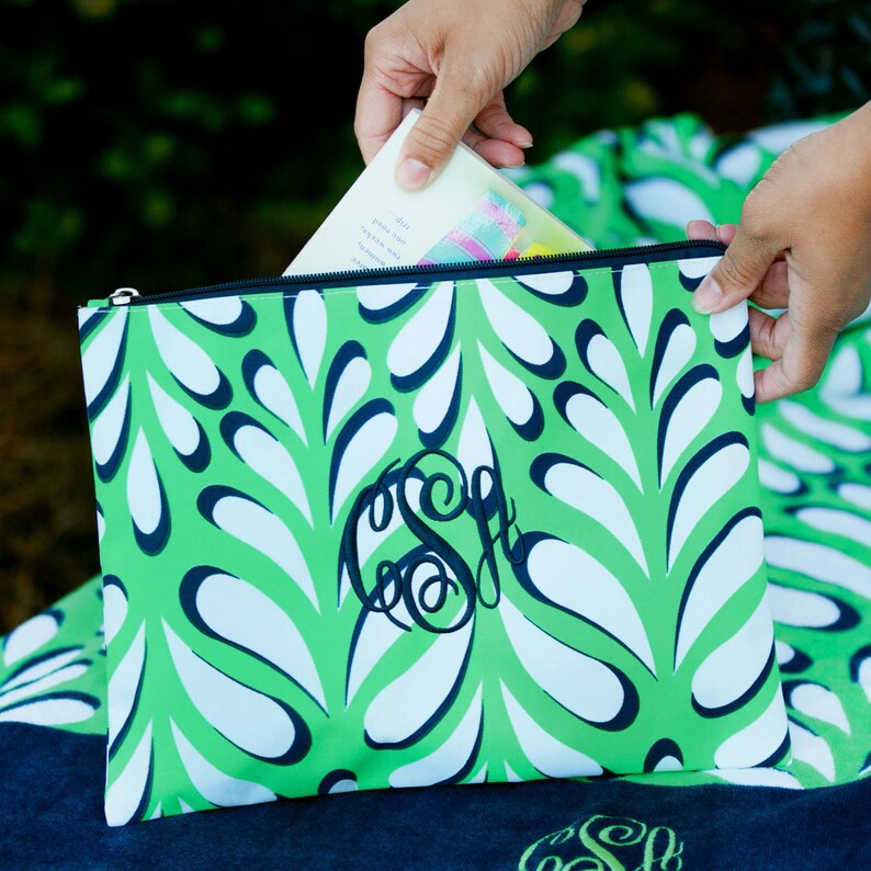 Monogram Zip Pouch Poppy Zip Pouch Floral Beach Bag Monogram Zip Pouch Beach Zip Tote Bathing Suit Bag