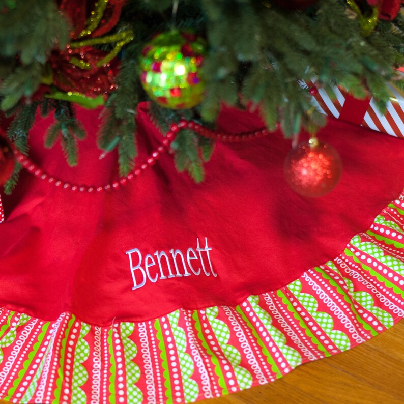 Holly Jolly Tree Skirt Monogram Tree Skirt Christmas Tree Etsy