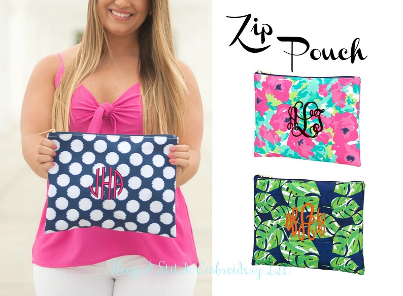 Summer Zip Pouch Viv & Lou®, Accessory Zip Bag, Clutch Zip Bag, Monogram Zip Pouch, Lola Zip Pouch, Grace Zip Pouch, Polly Zip Pouch,Zip Bag image 1