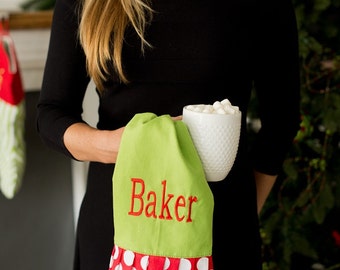 Red Dottie Hand Towel with Monogram made of Cotton & Canvas, Red Dot Hand Towel, Monogram Dot Hand Towel, Christmas Hand Towel