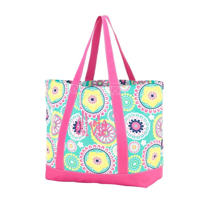 Pink Piper Monogram Tote Bag in Hot Pink With Mint Navy - Etsy