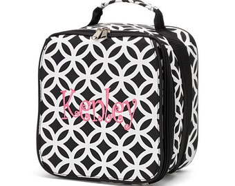 Black Sadie Lunch Bag with Monogram for Back to School Girls, Black Sadie Lunch Bag, Black Lunch Bag, Monogram Lunch Bag