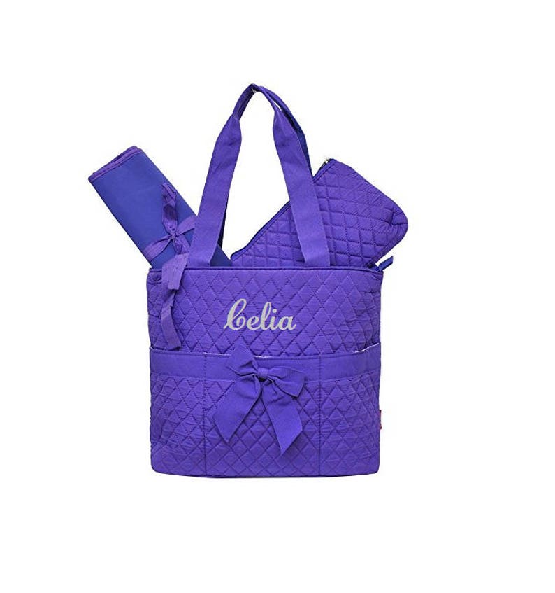 Purple Diaper Bag Zipper Pouch & Changing Pad With Monogram Etsy