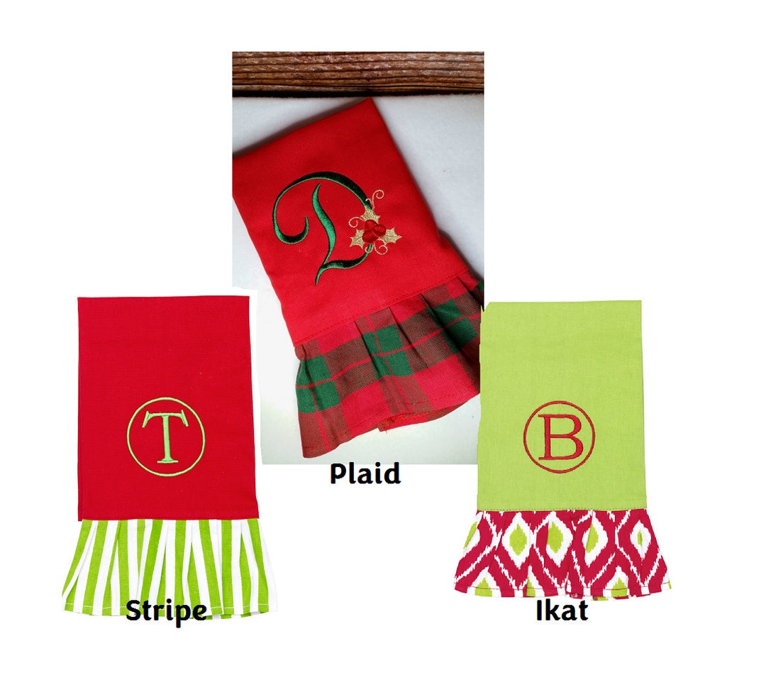 Monogram Decorative Hand Towel Plaid Christmas Towel Red Etsy