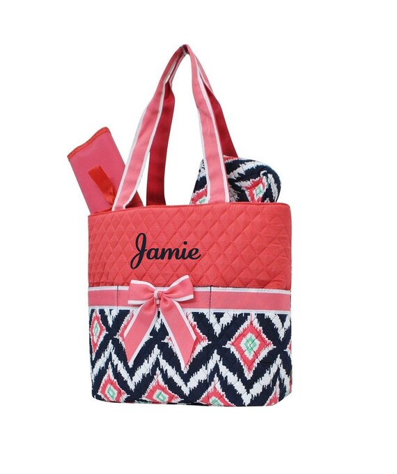 Coral Ikat with Coral Diaper Bag Zipper Pouch & Changing Pad Etsy