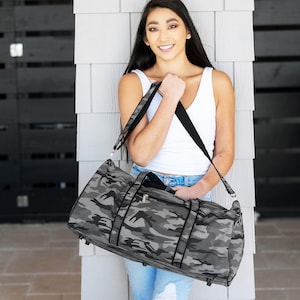 Girls Duffel Bag with Monogram, Personalized Duffel Bag, Monogram Duffle Bag, Girl Duffel Bag, Paisley Duffel, Lottie Duffel, Leopard Duffel Black Camo