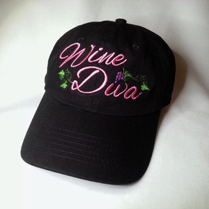 Wine Diva Monogram Embroidered Hat in Assorted Colors