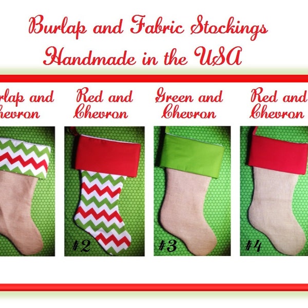 Monogram Christmas Stocking in Burlap and Chevron Handmade in USA