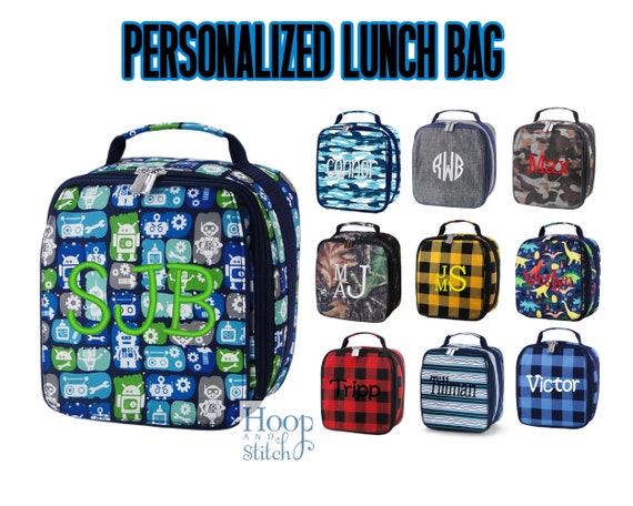 Personalized Lunch Bag, Boys Lunch Bag, Monogram Lunch Bag, Robot Lunch Bag, Navy Lunch Bag, Dinosaur Lunch Bag, Camo Lunch Bag, Check Lunch