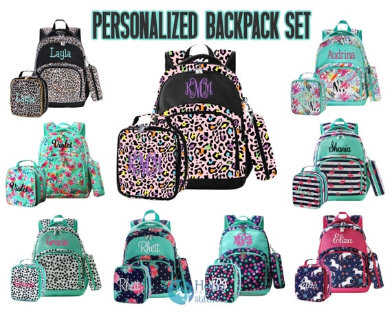 Kids Personalized Backpack Set, Monogram Backpack, Monogram Lunch Bag, Girls Backpack, Hot Pink Backpack, Kids Backpack, Leopard Backpack