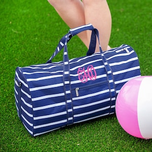 Girls Duffel Bag with Monogram, Personalized Duffel Bag, Monogram Duffle Bag, Girl Duffel Bag, Paisley Duffel, Lottie Duffel, Leopard Duffel Navy Stripe