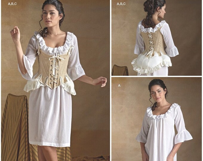 Women's 18th Century Undergarments, Chemise, Lined Corset & Bum Pad Sewing Pattern by Simplicity