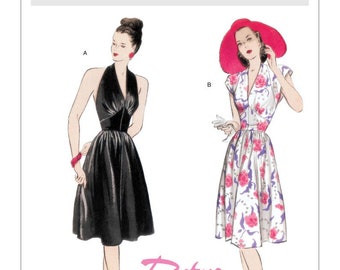 Deep V-Neck Dress, Retro 1947, Sewing Pattern by Butterick B5209, Size 6-12