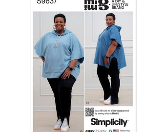May include: A sewing pattern for a hooded tunic top with long sleeves and a side slit. The pattern is for sizes 14-28 and is from the Simplicity brand. The pattern is easy to sew and is designed and printed in the USA.