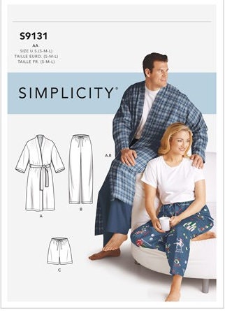 COZY Unisex Sleepwear, 2 hr Pattern by Simplicity  9131, Size s, m, l and xl, xxl, xxxl