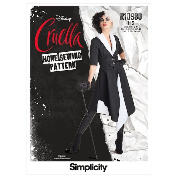 CRUELLA Costume, Disney Sewing Pattern by  Simplicity Pattern R10980/S9340