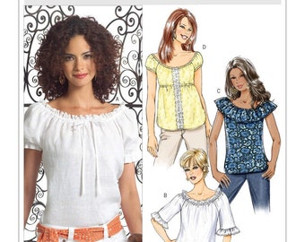 TOP WITH ADJUSTABLE GATHERED SLEEVES レディース Misses' Gathered Raglan Sleeve Tops, Fast and Easy Swing