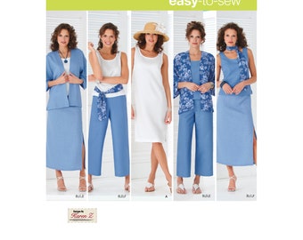SMART and CASUAL WEAR, Tank Dress, Top, Kimono-Jacket, Cropped Pants, Skirt, Scarf, Sash, Easy Sewing Pattern Simplicity 4552, New Uncut