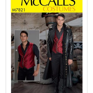 Men’s Long Coat and Vest w/Back Lacing, Gothic, Steampunk, Van Helsing Inspired, Sewing Pattern, McCall's M7821, Size 38-44, 46-52, New