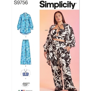 Misses&#39; and Women&#39;s Shirt, Pants and Halter Top, Sewing Pattern Simplicity S9756, Size 10-18, Women&#39;s  Size 20W-28W