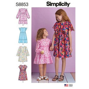 CUTE Children&#39;s & Girls&#39; DRESS, Sewing Pattern Simplicity S8853, Children&#39;s Size 3-6, 7-14