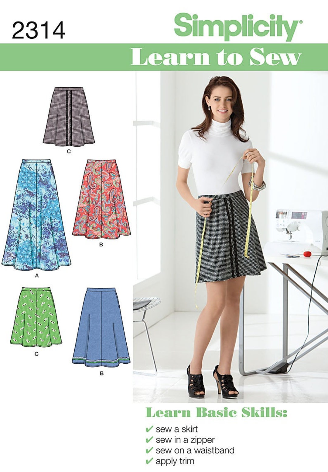 SKIRTS, Learn to Sew Sewing Pattern Simplicity 2314, S2314, Sizes 6-18 ...