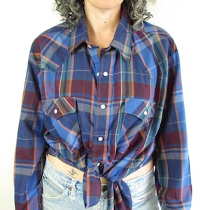 Vintage 1980s 1990s Saddle King Western Plaid Pearl Snap Western Shirt XL