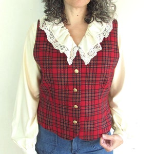 Chaleco vintage de cuadros escoceses rojos Pendleton con botones dorados, años 80 y 90, talla M