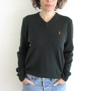 Vintage Green Sweater 1990s Y2K Polo Ralph Lauren Forest Green Lambs Wool V Neck Pullover Sweater M image 1