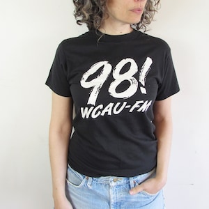 Vintage Radio Station T shirt 1980s Black WACU FM 98 Philadelphia Radio Station Screen Stars T shirt S M