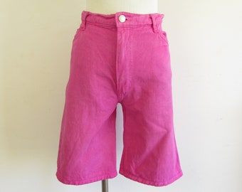 Vintage Pink Shorts 1980s 1990s Carbon Copies Faded Pink Mid Rise Bermuda Style Long Denim Shorts XS