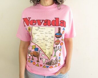 Vintage Nevada Souvenir T-Shirt: 1980s Tourist Map Tee M