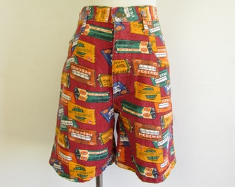Vintage Novelty Shorts 1990s B. Bronson Fake Peechies Doblemint Chlorophyll Chewing Gum Novelty Print Denim Bermuda Shorts S