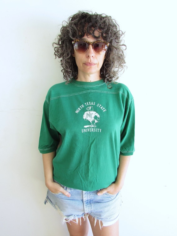 Vintage North Texas T Shirt 1970s 1980s Sportswear Kelly Green North Texas  State University Scrappy Eagle I'm Real College T Shirt L 