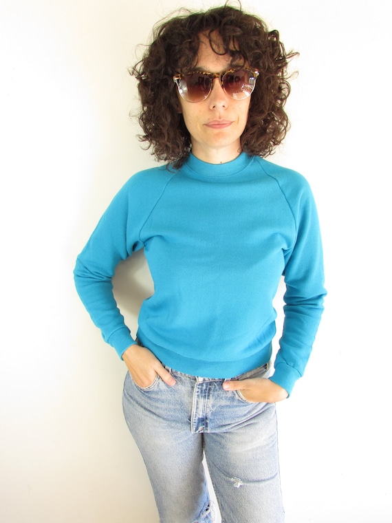Vintage Sweatshirt 1980s Blue Raglan Blank Basic J