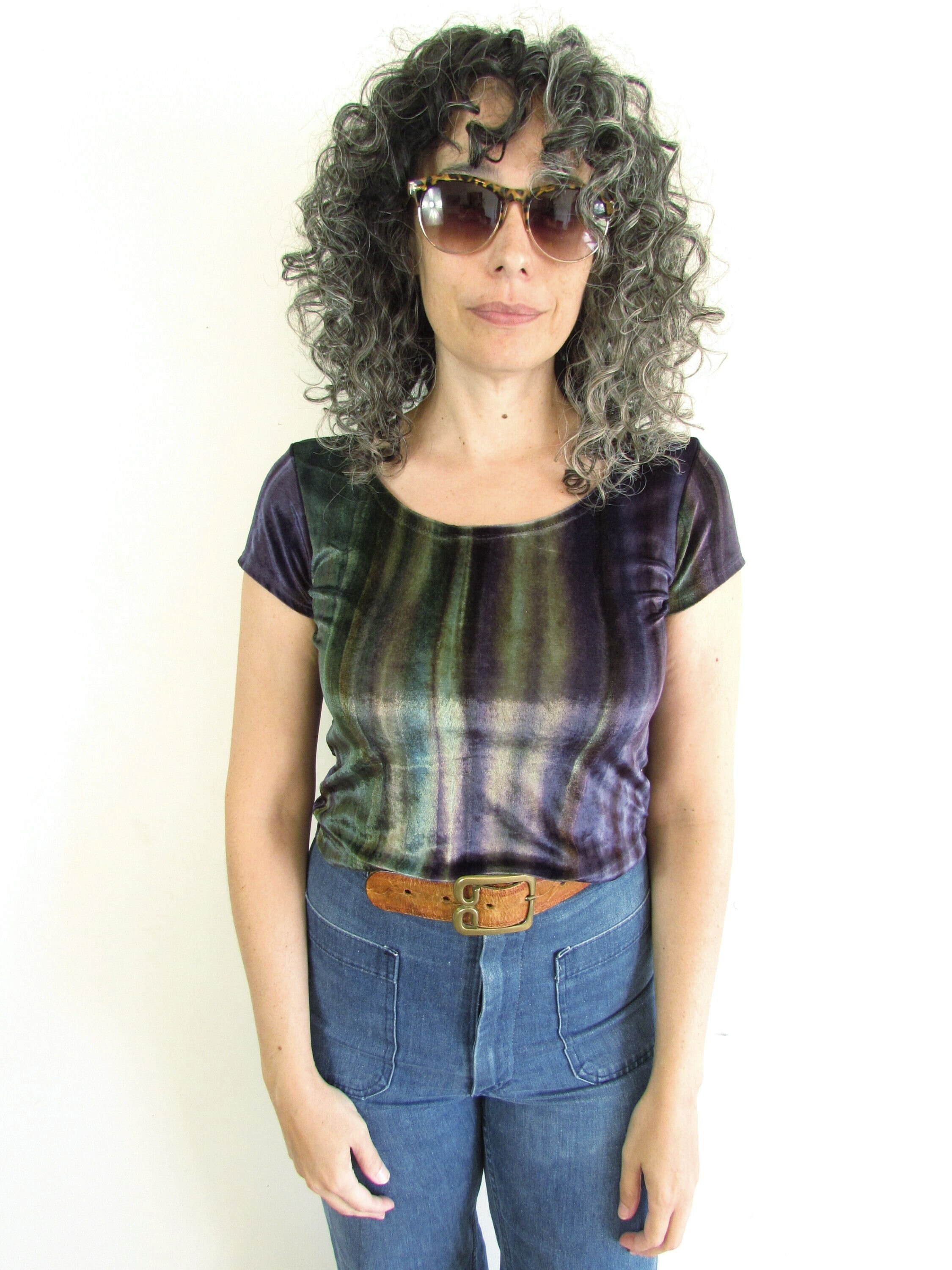Vintage Y2K Velvety Crop Top: Green Purple Grunge Shirt S - Etsy