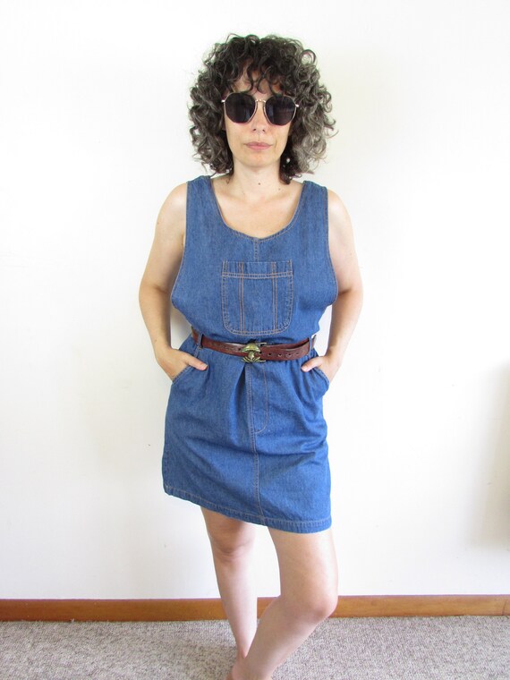 Vintage Overall Dress 1980s 1990s Pennylane Denim 