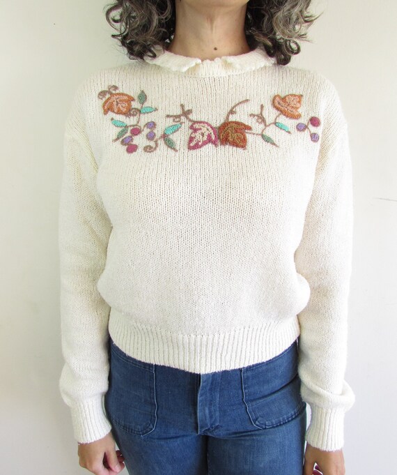 Vintage Fall Sweater 1980s Country Craft Cream an… - image 4