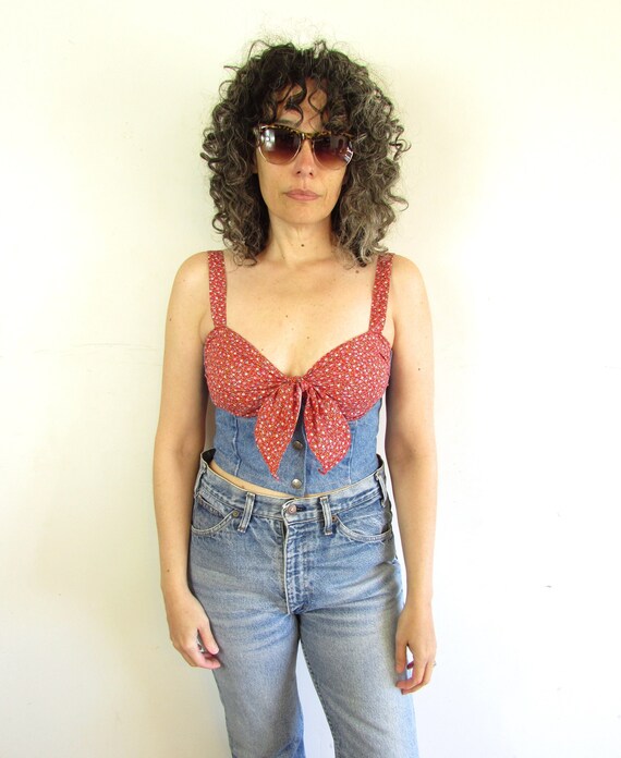 Vintage Bustier Top 1990s Y2K Paris Blues Floral … - image 2