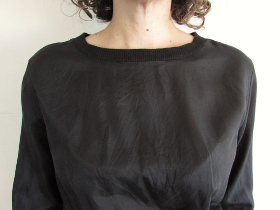 Vintage Black Silk Shirt 1970s 1980s Trousers Up … - image 5