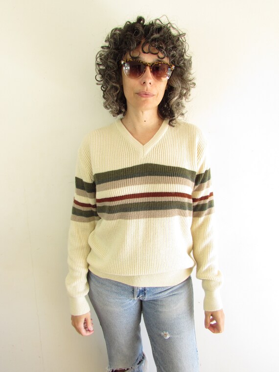 Vintage Striped Sweater 1980s Kennington Cream St… - image 4