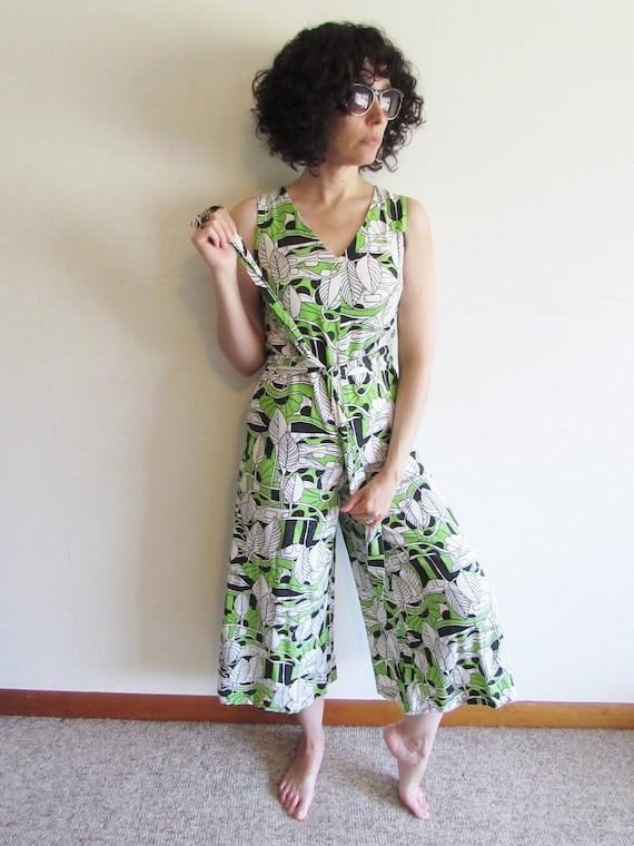 Vintage Palazzo Jumpsuit 1960s Psychedelic Abstrac
