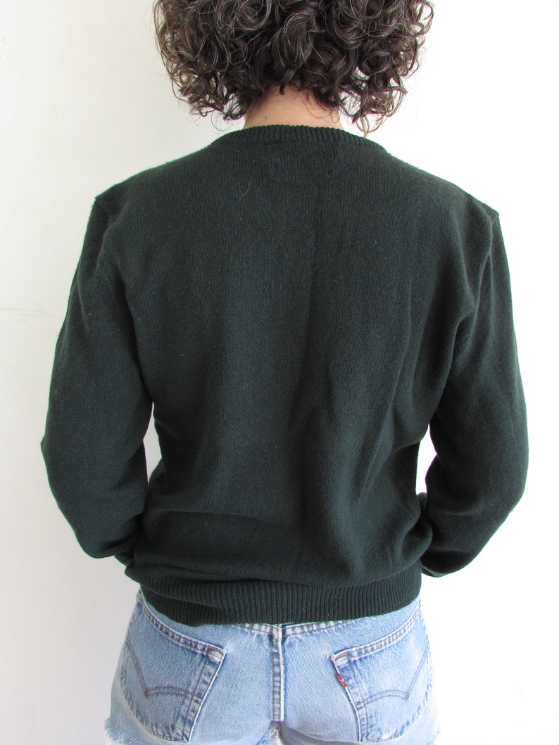 Vintage Green Sweater 1990s Y2K Polo Ralph Lauren Forest Green Lambs Wool V Neck Pullover Sweater M image 8