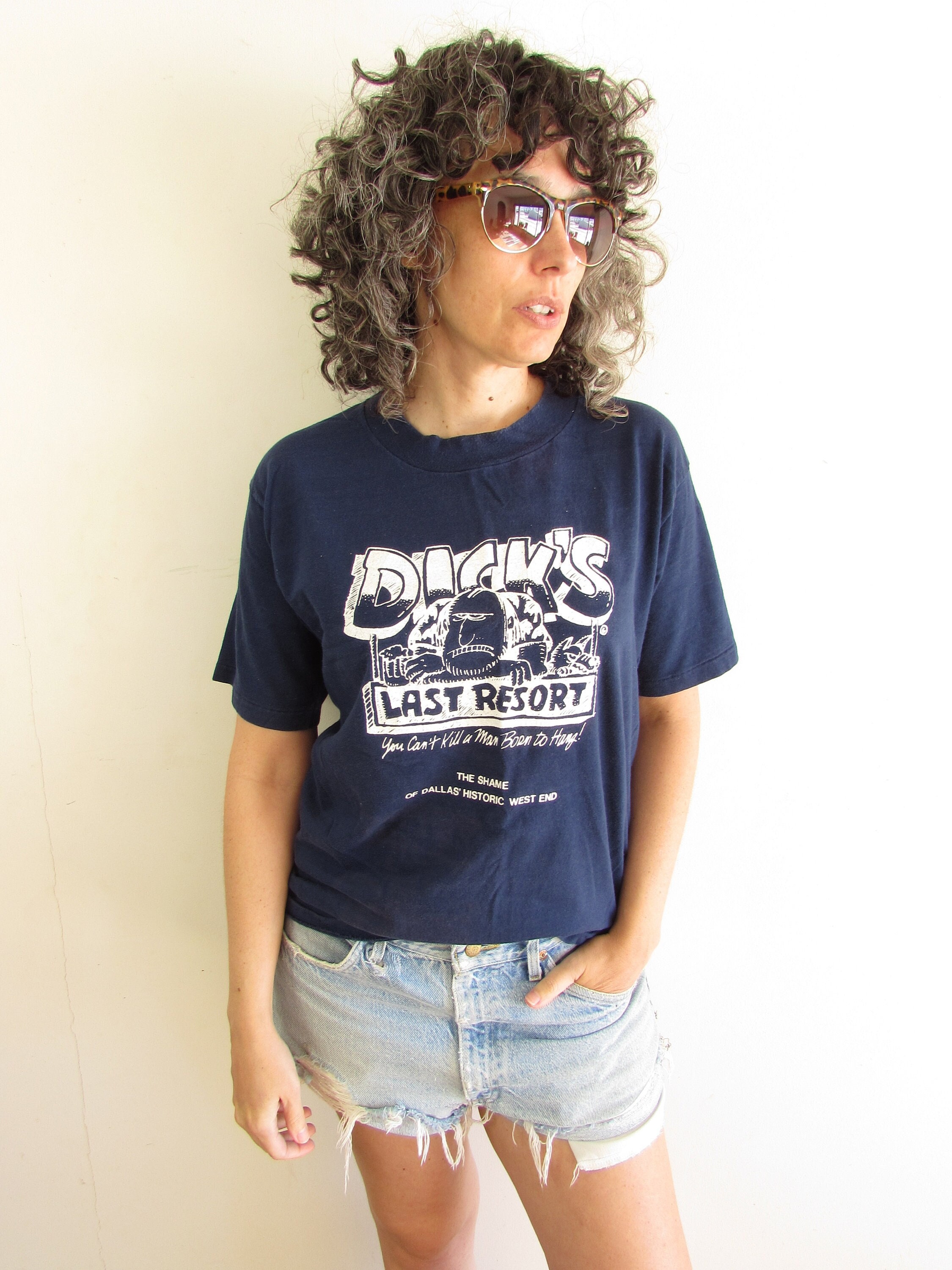Vintage Souvenir T Shirt 1990s Oneita Blue and White Dick