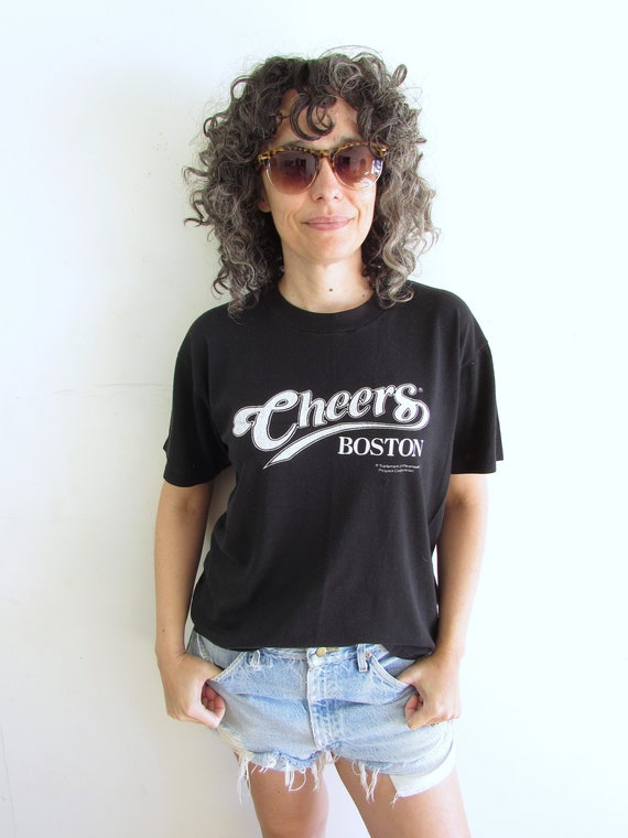 Vintage Cheers T shirt 1980s Black and White Cheer