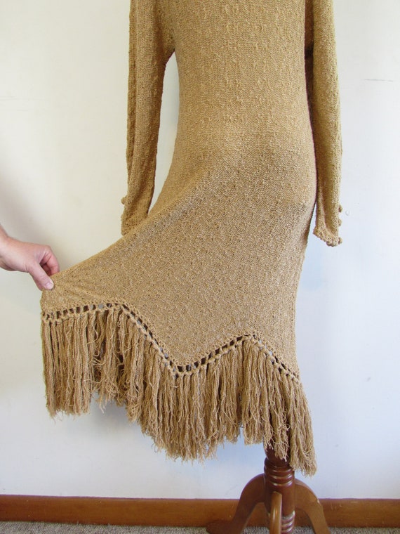 Vintage St Claire Khaki Woven Midi Dress 1980s Bo… - image 8