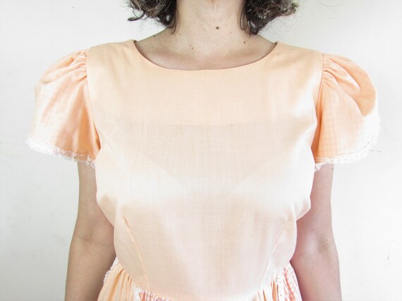 Vintage Square Dance Dress 1980s Peach Lace and G… - image 6