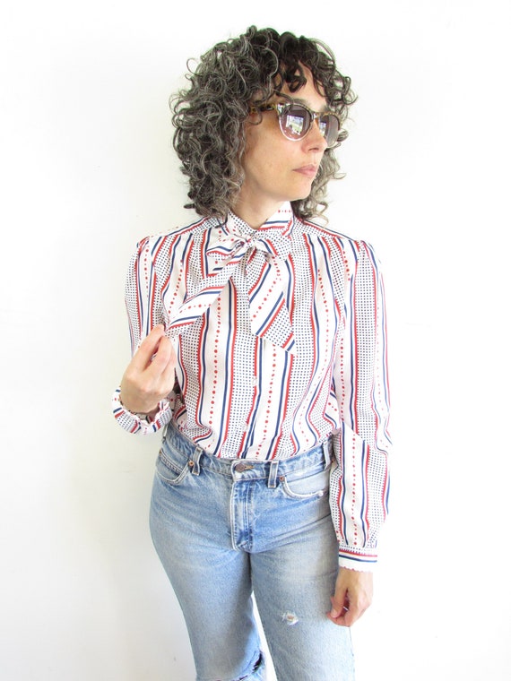 Vintage Red Whit Blue Blouse 1980s 1990s Pykettes 